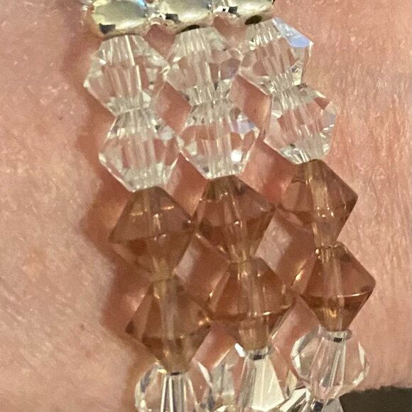NEW Three-strand pink/clear glass crystals bracelet #1 - Picture 3 of 5